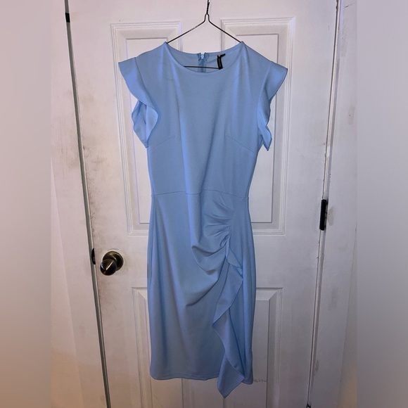 Baby blue pencil skirt dress with ruffles - Picture 5 of 10